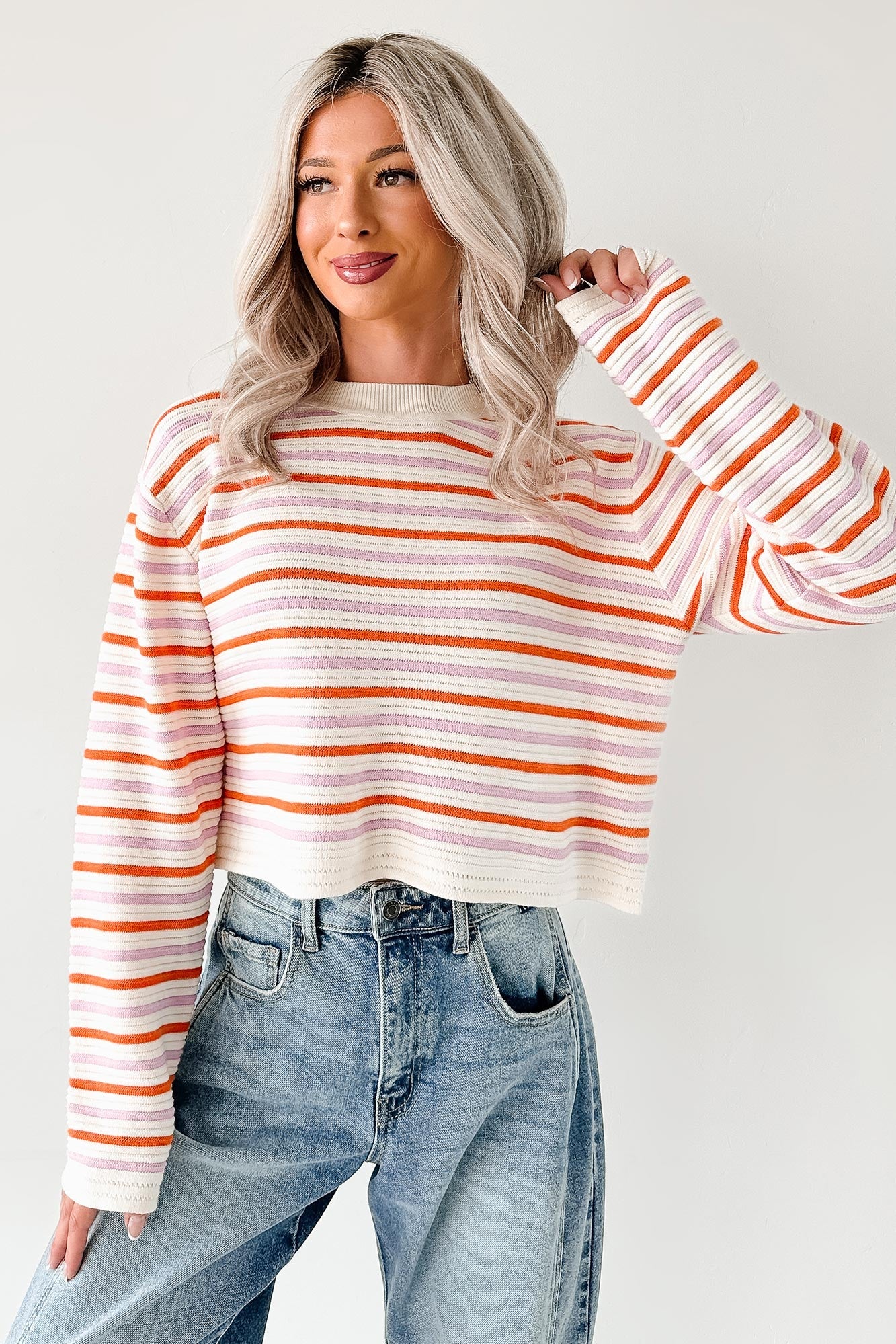 Sunset Feelings Stripe Knit Sweater (Cream/Pink/Orange)