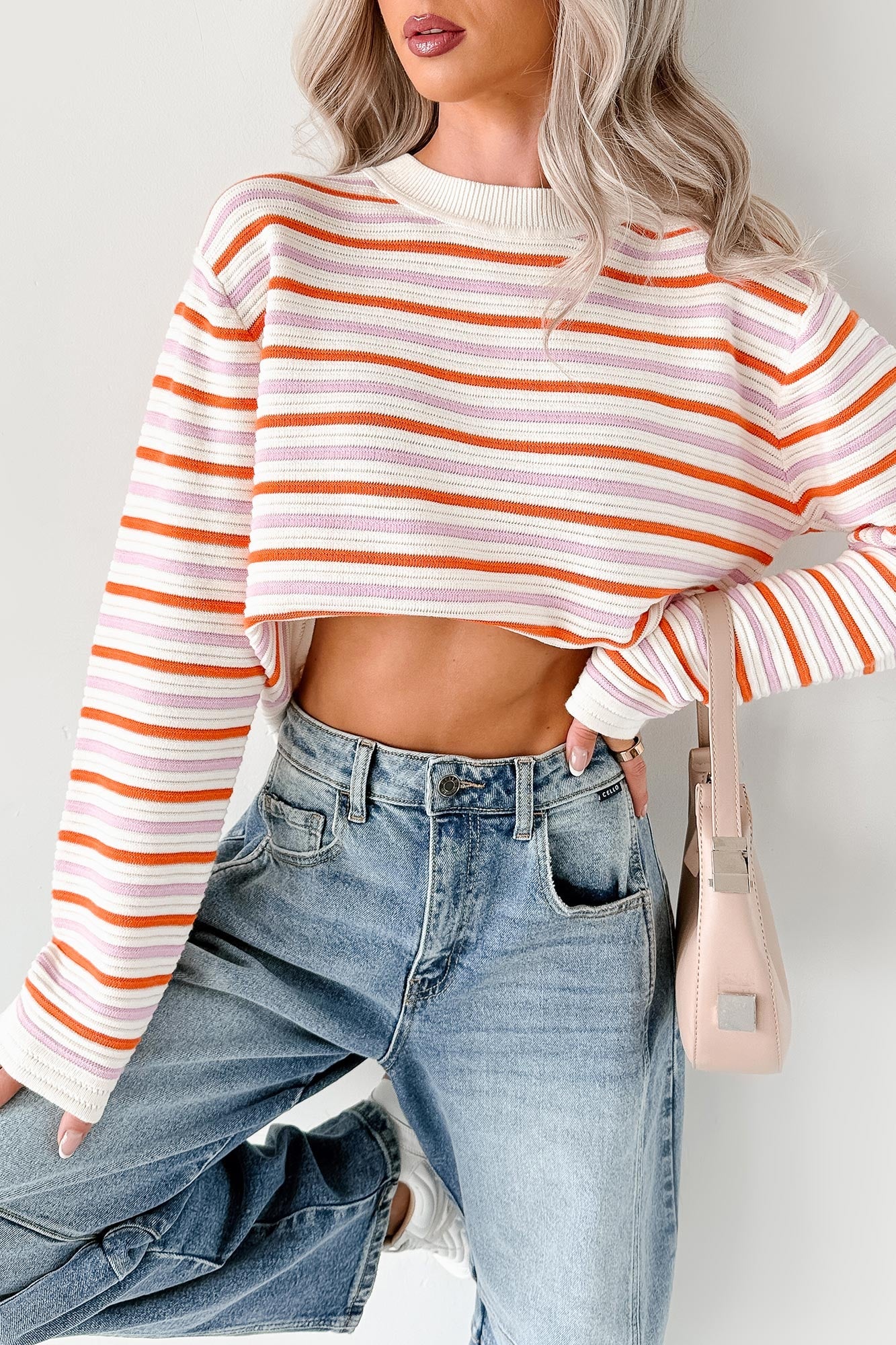 Sunset Feelings Stripe Knit Sweater (Cream/Pink/Orange)