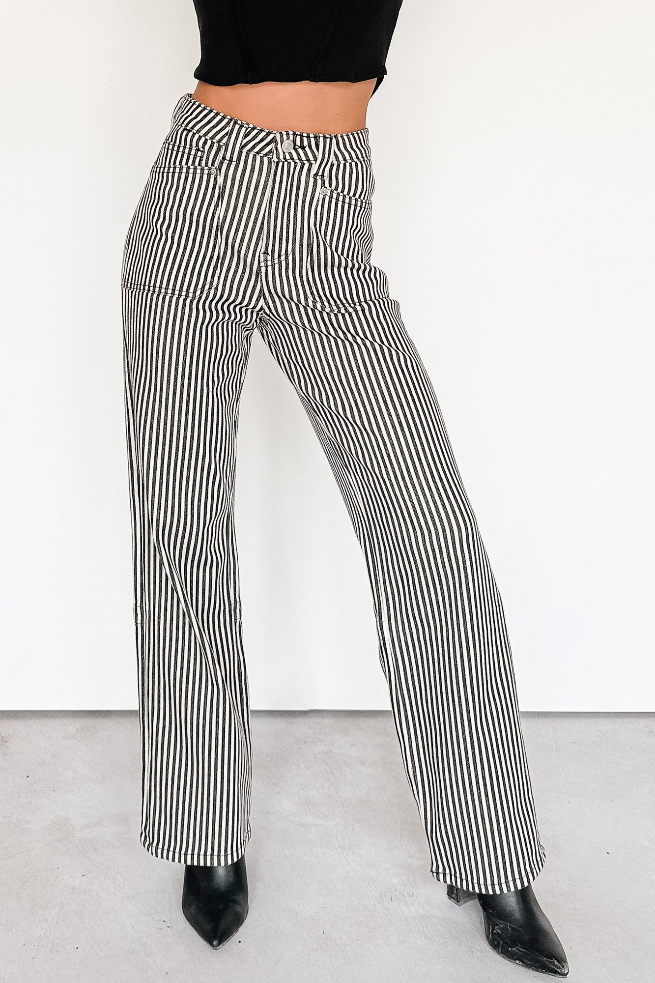 Marcus Straight Leg Striped Mica Denim Jeans (Black/Ivory)