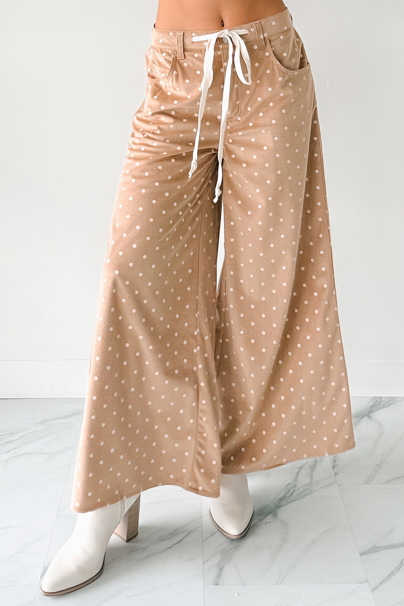 Virgina Drawstring Polka-Dot NoaBoa Pants (Mocha)