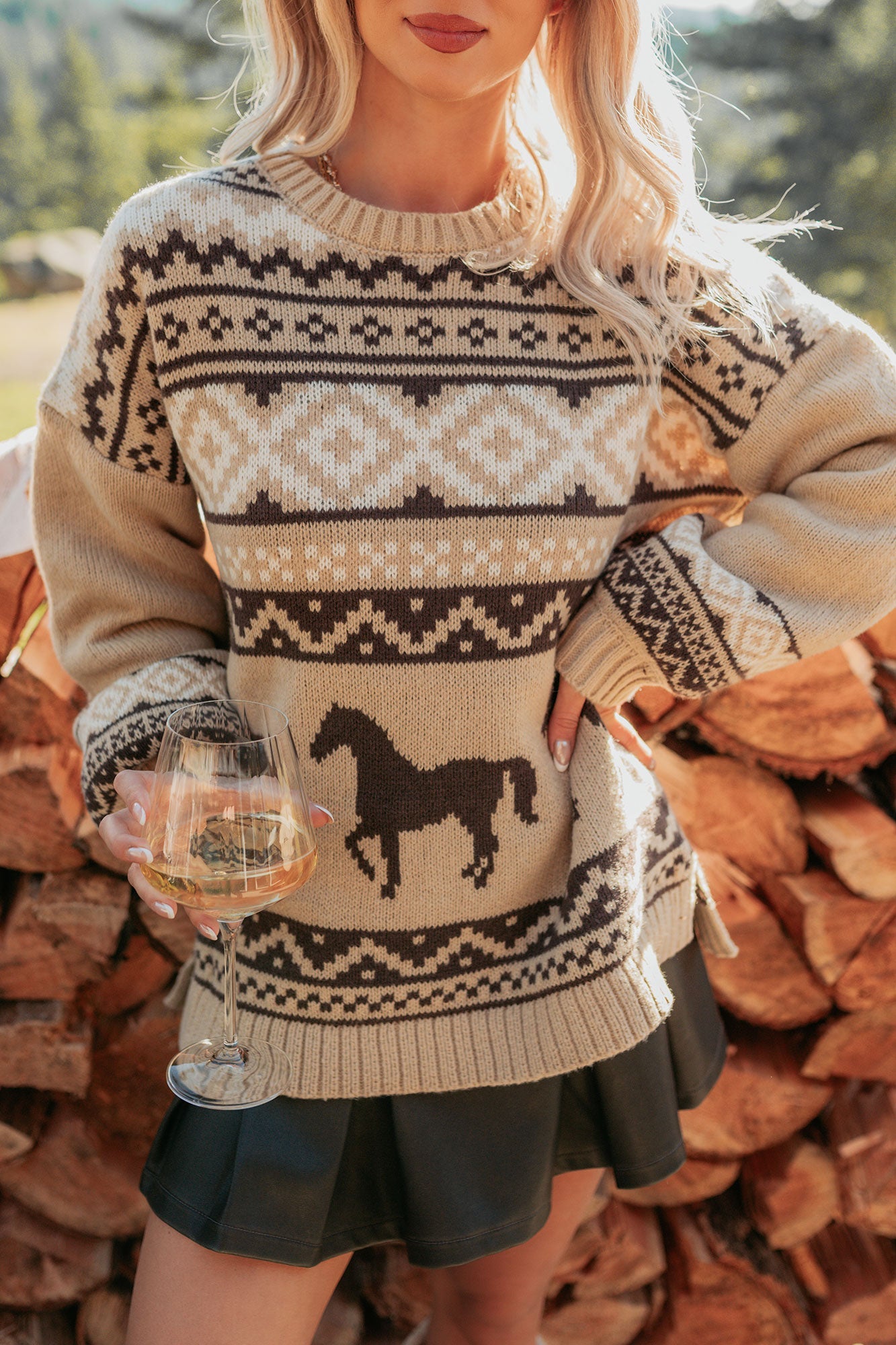 Bless Your Boots Western Print Sweater (Mocha)
