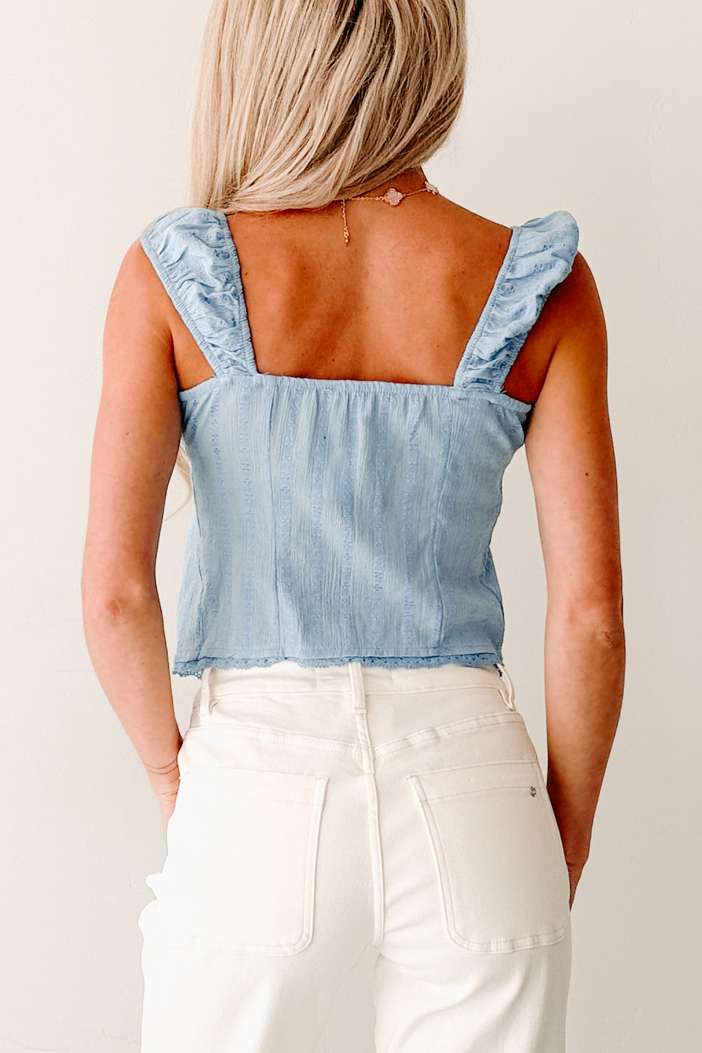 Feel The Rush Floral Tie-Front Top (Light Blue)