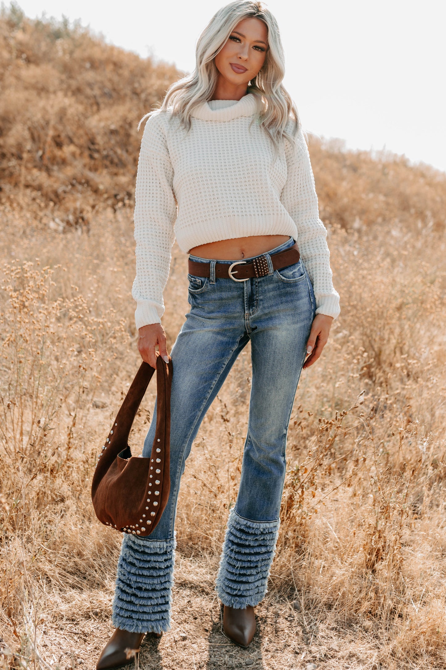 Snug Session Turtleneck Chenille Crop Sweater (Ivory)
