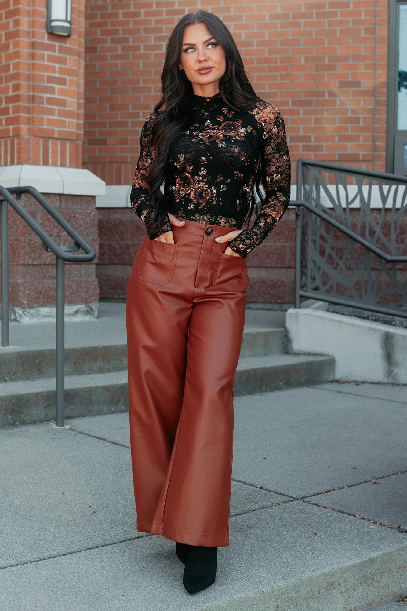 More Than Usual Wide-Leg Faux Leather Pant (Camel)