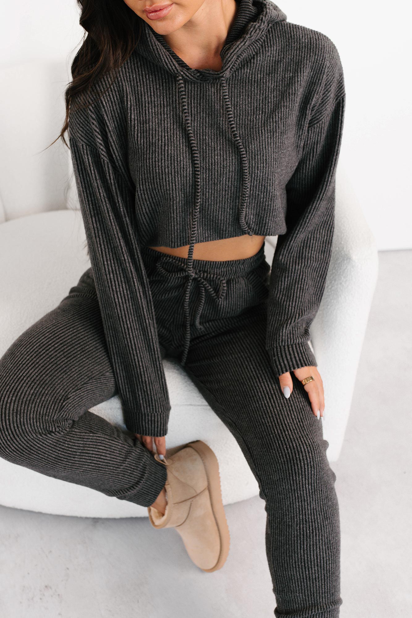 Now Feels Right Brushed Rib Hoodie (Charcoal)