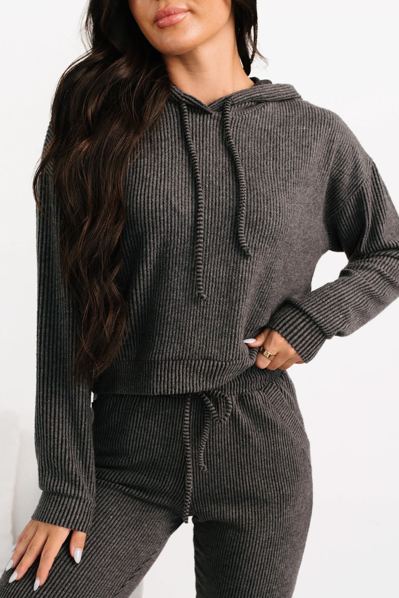 Now Feels Right Brushed Rib Hoodie (Charcoal)