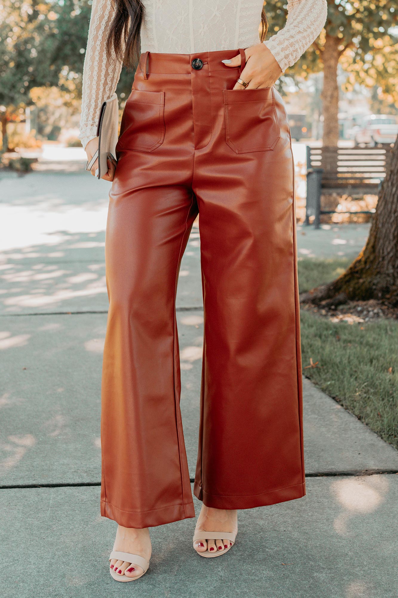 More Than Usual Wide-Leg Faux Leather Pant (Camel)