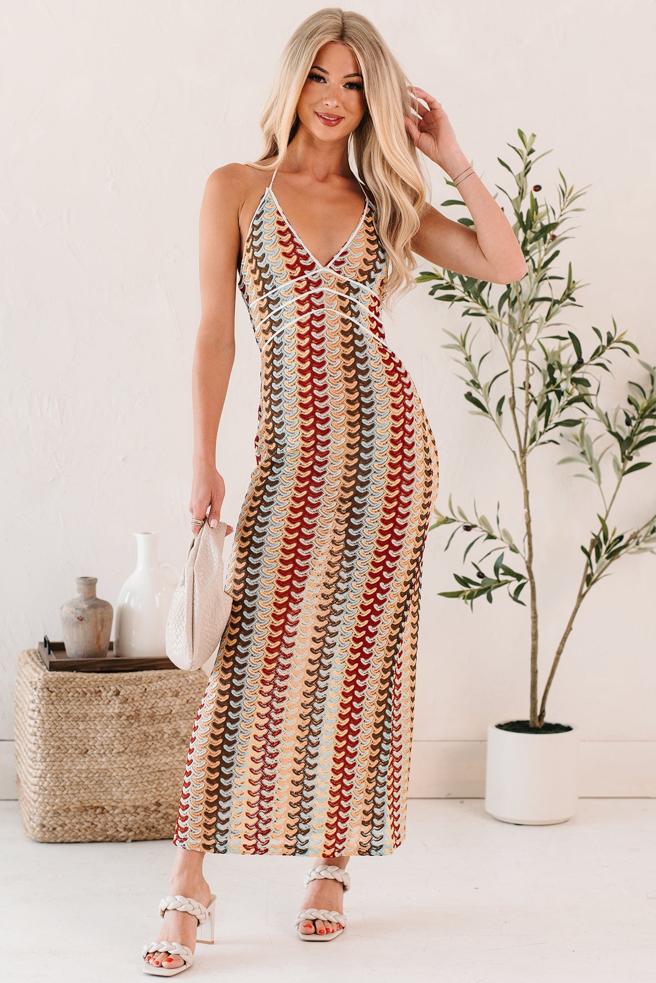 Sunglow State Crochet Halter Maxi Dress (Multi)