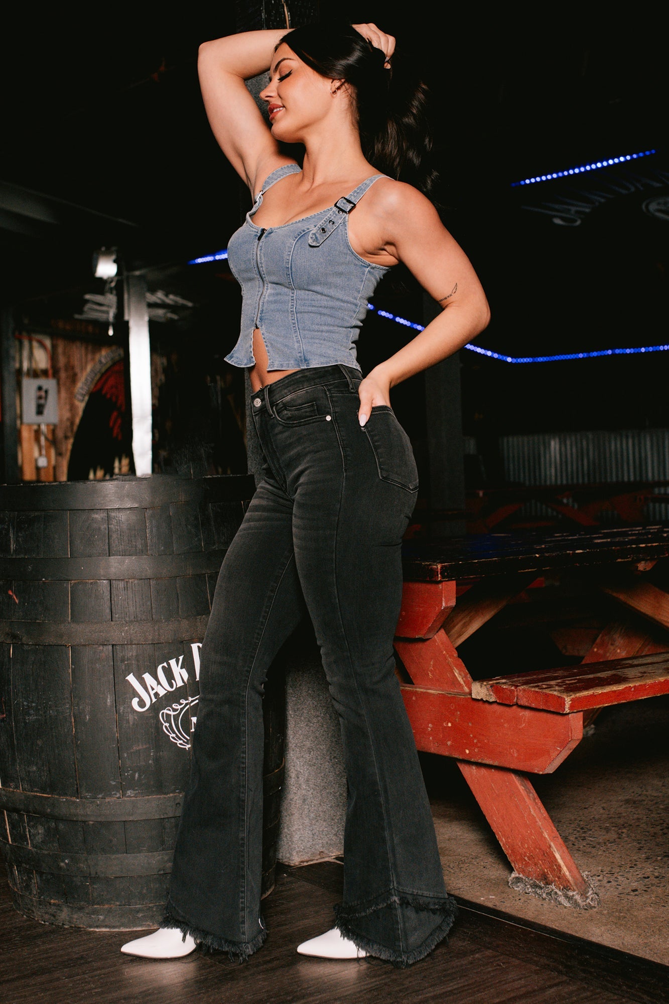 Lady's First Zip Up Denim Tank Top (Light Blue)
