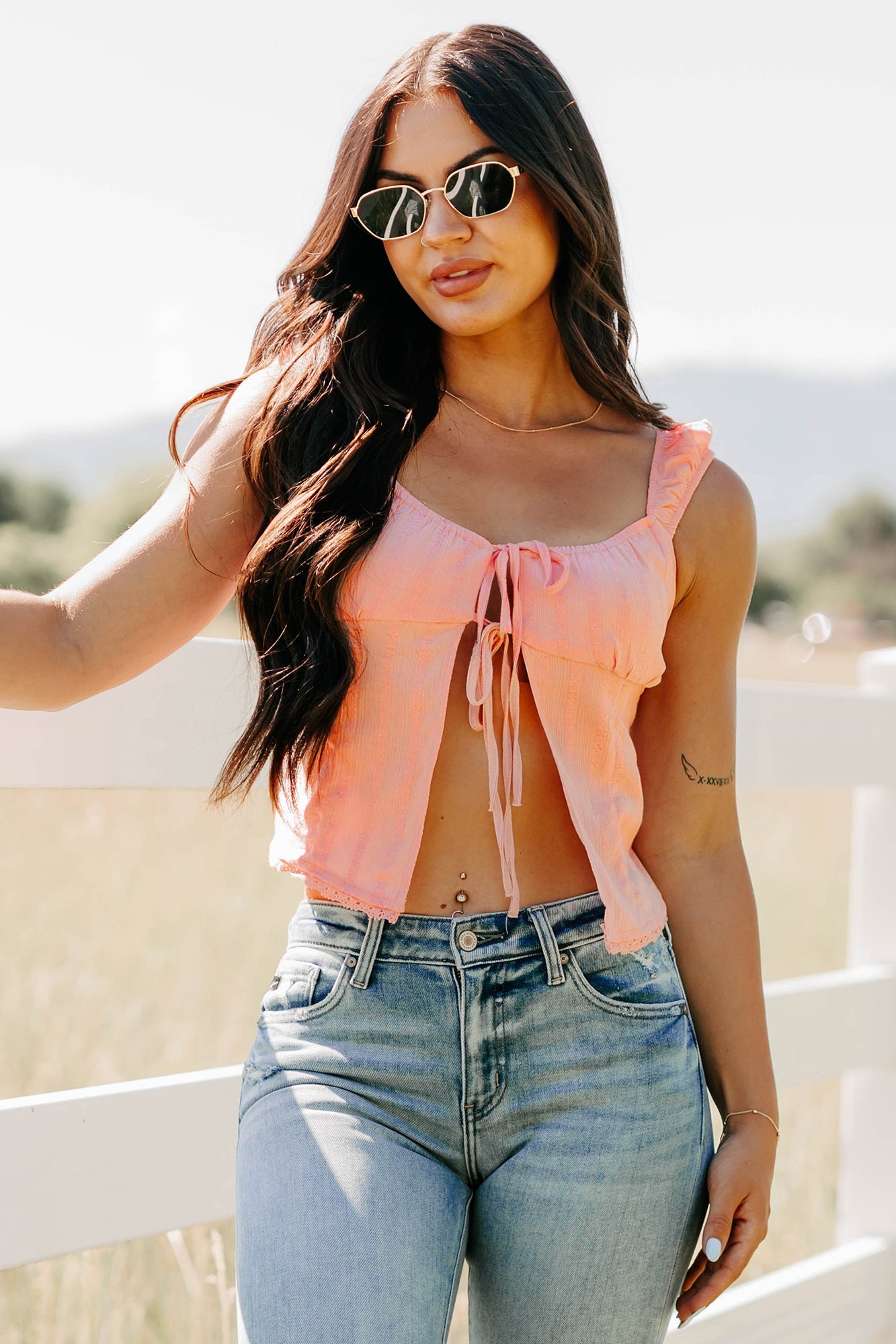 Feel The Rush Floral Tie-Front Top (Light Pink)