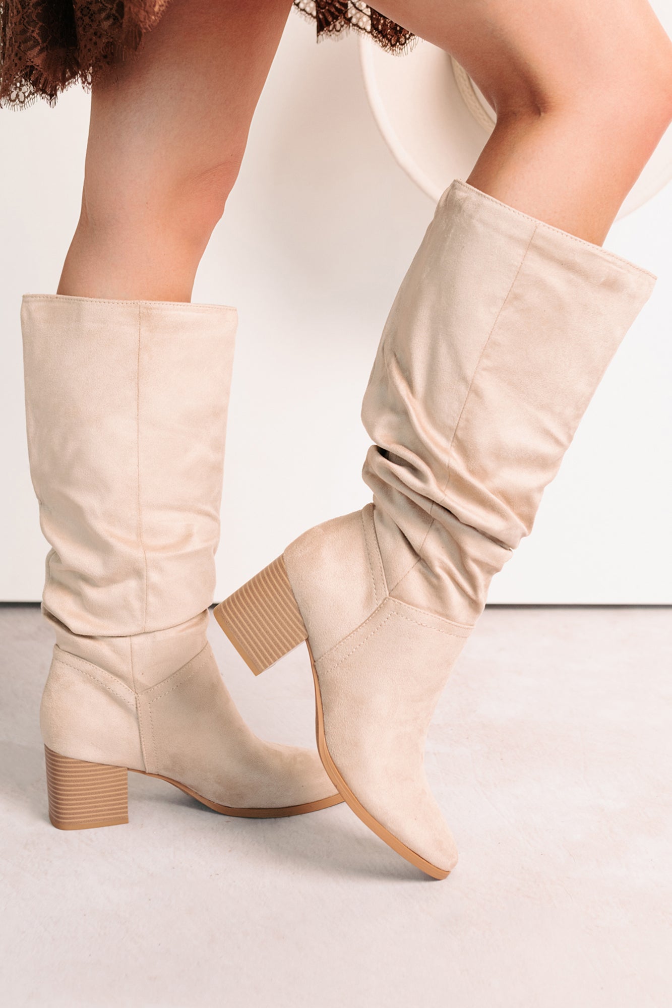 Bare & Bold Chunky Heel Faux Suede Boots (Clay)