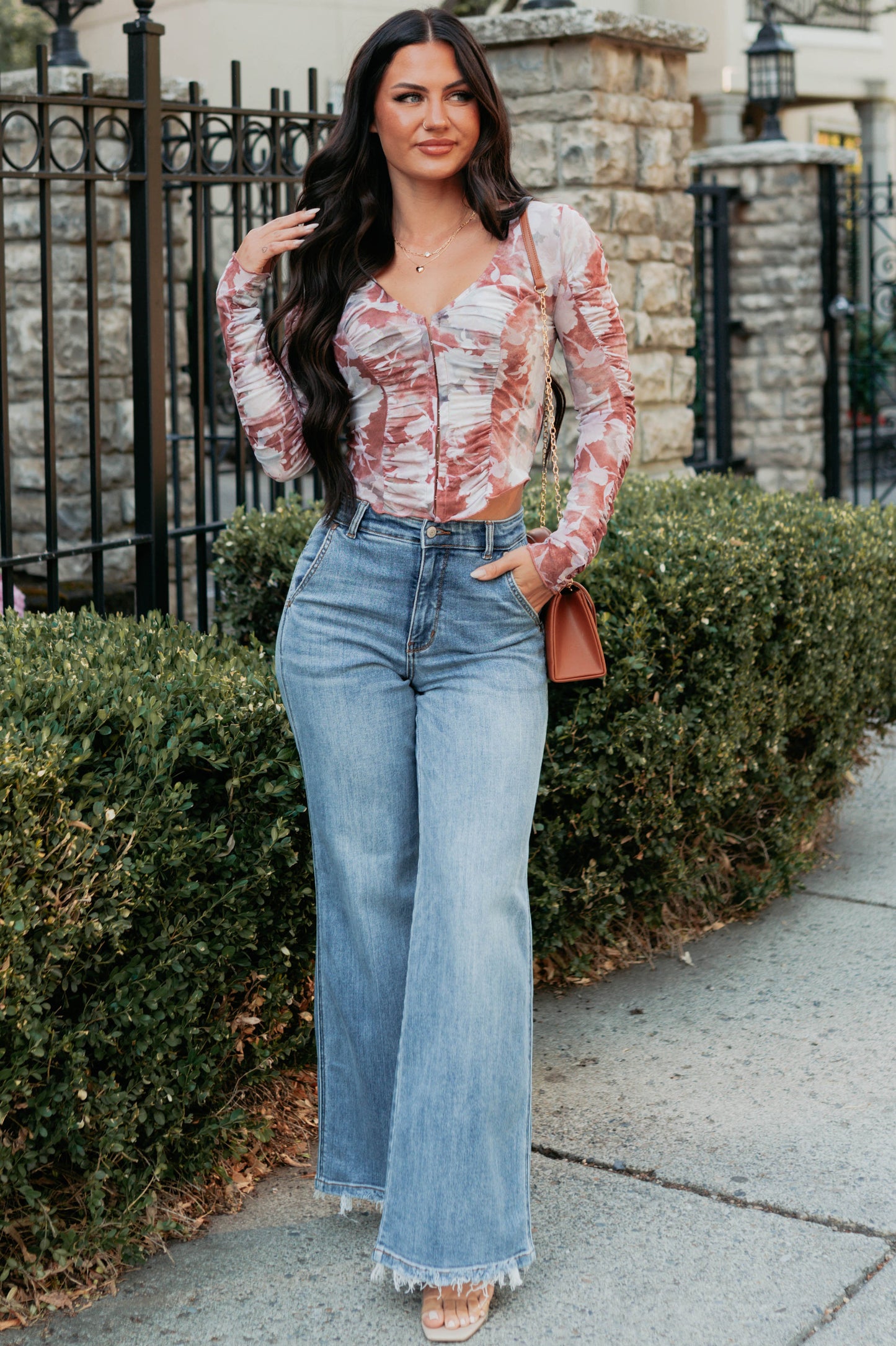 Lasting Touch Long Sleeve Floral Top (Maroon)