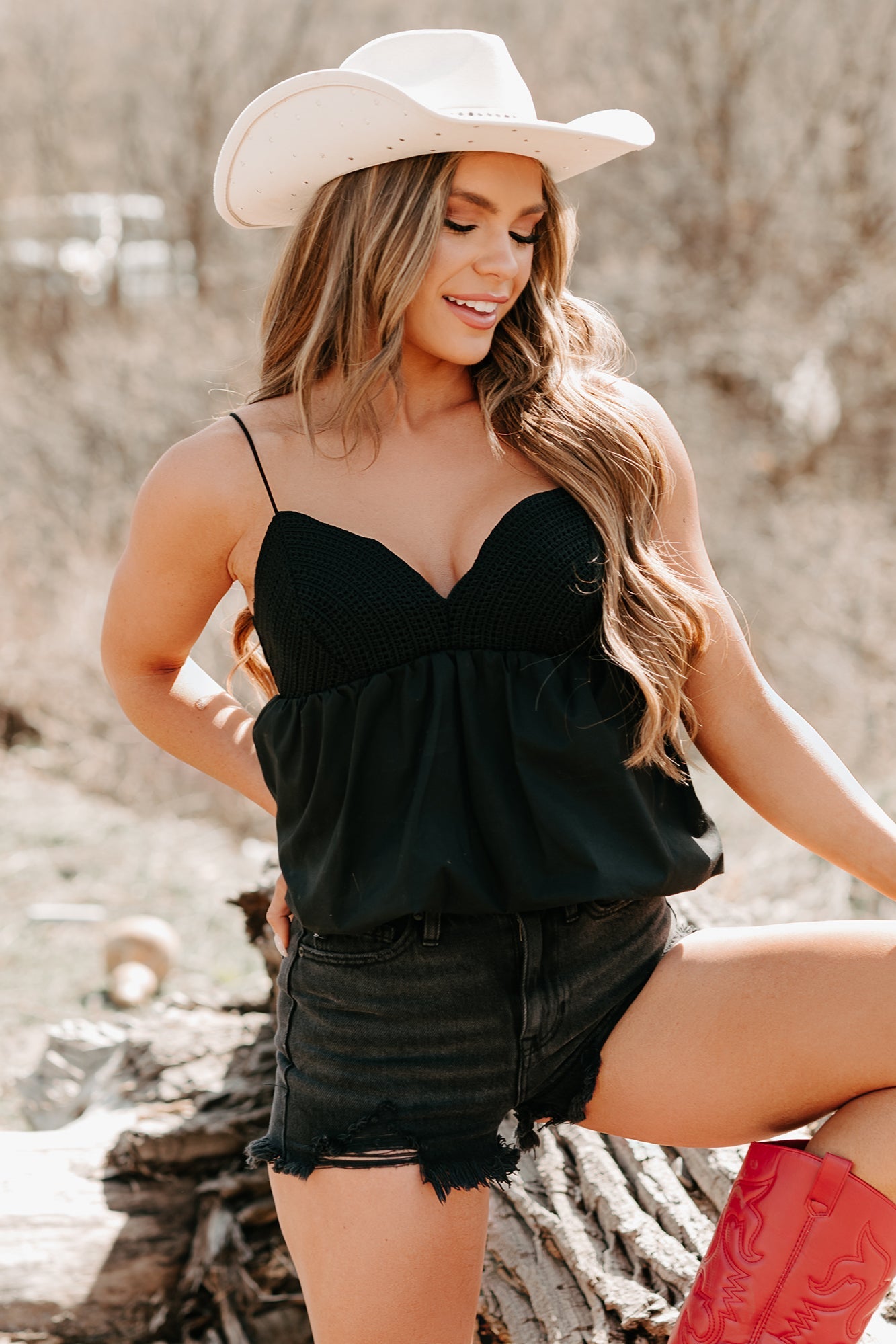 Tangled In You Crochet Bubble Tank (Black)