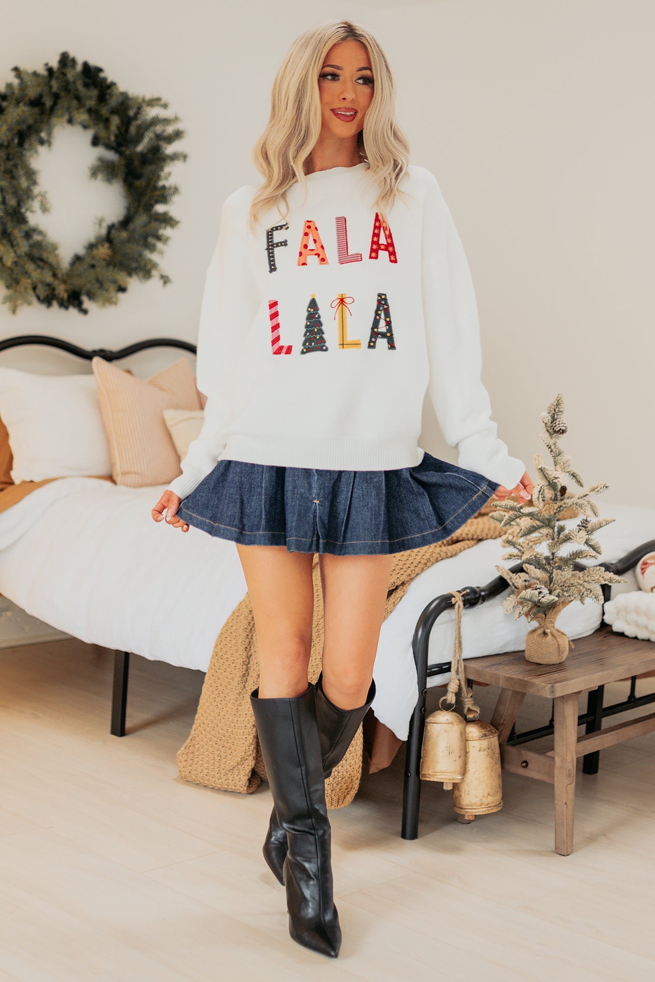 Could Be Us Pleated Glittery Denim Mini Skirt (Indigo)